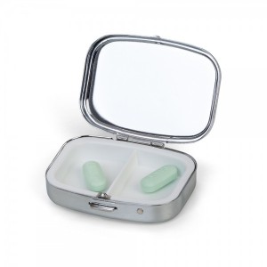 Porta comprimidos metálico com 2 divisórias Porta comprimidos metálico com 2 divisórias