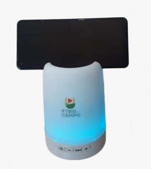 Caixa de som luminária + porta celular + porta canetas