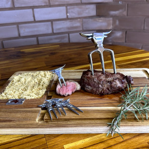 Tábua P/ Churrasco c/ 6 Garfinhos Prata Velho - 