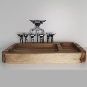 Kit Tábua Gamela +tridente e 6 Garfinhos Prata Velho