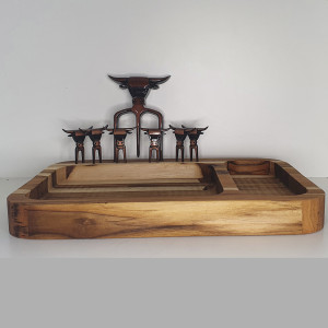 Kit Tábua Gamela + Tridente e 6 Garfinhos Cobre Velho