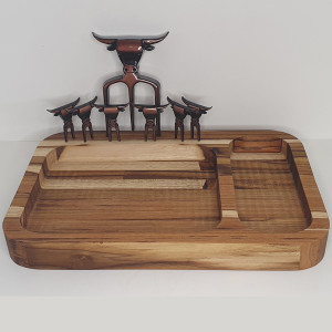 Kit Tábua Gamela + Tridente e 6 Garfinhos Cobre Velho - 