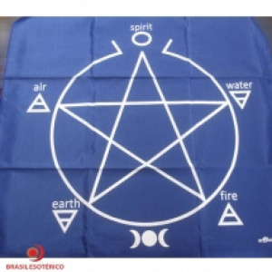 TOALHA  PARA ALTAR E TARÔ 70 CM - AZUL COM DESENHO EM PRATA