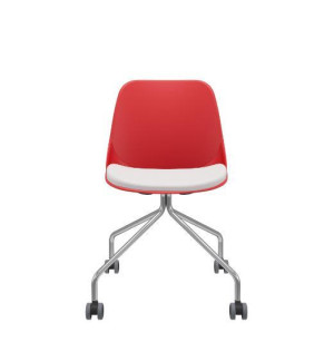 Cadeira Quick 62001 Concha Termoplástica Com Estofado No Assento, Estrutura Cromada, 4 Pés Com Rod. Pu 55Mm - Plaxmetal  - Rev Vinil - Corplax Vinil Café - Plpx Plástico Basalto 52 - Estr Cromado