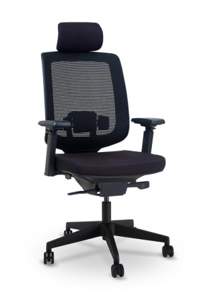 Cadeira Giratória Presidente 28001 Syncron, Encosto Tela Preta, C/ Apoio Cabeça, Aranha Nylon, Rod. 65 Nylon, Braço 4D - Linha C3 - Cavaletti  - Rev Vinil - Cor (Vinil) Cinza