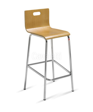 Banqueta Alta Com Encosto 14020, Madeira Envernizada, Estrutura Cromada, Altura 700 Mm - Linha Fun - Cavaletti  - Rev Madeira Banqueta Alta Com Encosto 14020, Madeira Envernizada, Estrutura Cromada, Altura 700 Mm - Linha Fun - Cavaletti  - Rev Madeira