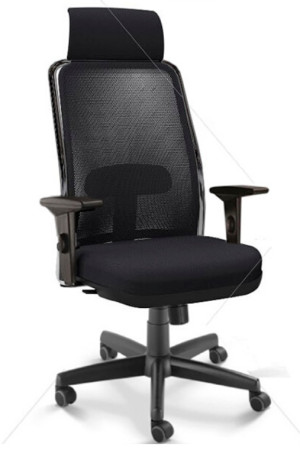 Cadeira Giratória 16001 Syncron, Encosto Tela Newnet, C/ Apoio Lombar Regulável, Apoio Cabeça, Aranha C/ Polaina, Rod. 50 Pu, Braço 3D - Linha Newnet - Cavaletti  - Rev Grani - Cor (Grani) Azul Norueguês - Tlnew Cinza