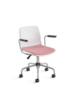 Cadeira Giratória 46963 S/ Relax, Aranha Viva, Rod. 50 Nylon, C/ Braço, Concha Plástica C/ Sobre Assento Revestido - Linha Match - Cavaletti  - Rev Plasticos Match - Cor (Match) Nude Rose