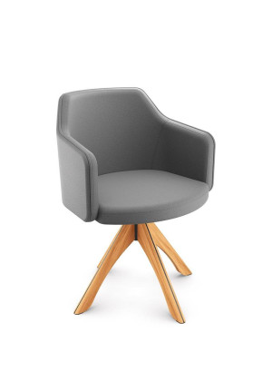 Poltrona Giratória 36074 Revestida C/ Uma Cor, Pé Pirâmide Madeira Envernizada - Linha Duo - Cavaletti  - Rev Vinil - Cor (Vinil) Marrom Poltrona Giratória 36074 Revestida C/ Uma Cor, Pé Pirâmide Madeira Envernizada - Linha Duo - Cavaletti  - Rev Vinil - Cor (Vinil) Marrom