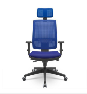 Cadeira Giratória Presidente Brizza 99000 Com Apoio De Cabeça, Mecanismo Slider, Encosto Regulável Em Tela, Base Piramidal, Rod. Pu 55Mm, Braço 3D - Plaxmetal  - Rev Vinil - Corplax Vinil Bege - Tl Tela Azul