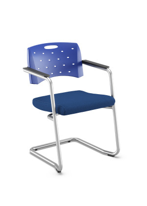 Cadeira Fixa 35007 Se, C/ Braço, Encosto Plástico, Assento Estofado - Linha Viva - Cavaletti  - Rev Space - Cor (Space) Azul