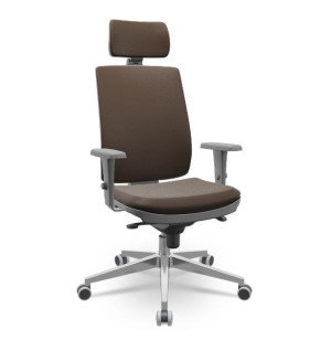 Cadeira Giratória Presidente Brizza Soft 99015 Com Apoio De Cabeça, Mecanismo Slider, Encosto Regulável, Base Alumínio, Rod. Pu 55Mm, Braço 3D, Estrutura Cinza - Plaxmetal  - Rev Vinil - Corplax Vinil Vinho