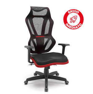 Cadeira Giratória Presidente Vizon Dz 80001, Mecanismo Relax, Assento Estofado Em Vinil Preto, Encosto Em Tela Square Preta, Base Standard, Rod 50 Pu, Braço 3D Shift Pp, Estrutura Preta - Plaxmetal - Cor Detalhe Branco 07