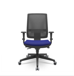 Cadeira Giratória Presidente Brizza 99000 Mecanismo Relax, Encosto Fixo Em Tela, Base Piramidal, Rod. Pu 55Mm, Braço 3D – Plaxmetal  - Rev Vinil - Corplax Vinil Bege - Tl Tela Azul