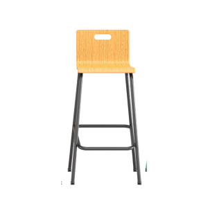 Banqueta Alta Com Encosto 14020, Madeira Envernizada, Estrutura Preta, Altura 700 Mm - Linha Fun - Cavaletti  - Rev Madeira Banqueta Alta Com Encosto 14020, Madeira Envernizada, Estrutura Preta, Altura 700 Mm - Linha Fun - Cavaletti  - Rev Madeira