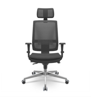 Cadeira Giratória Presidente Brizza 99000 Com Apoio De Cabeça, Mecanismo Backplax, Encosto Regulável Em Tela, Base Alumínio, Rod. Pu 55Mm, Braço 3D - Plaxmetal  - Rev Vinil - Corplax Vinil Bege - Tl Tela Azul