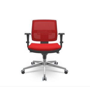 Cadeira Giratória Executiva Brizza 99001 Mecanismo Backplax, Encosto Regulável Em Tela, Base Alumínio, Rod. Pu 55Mm, Braço 3D – Plaxmetal  - Rev Vinil - Corplax Vinil Vinho - Tl Tela Branco