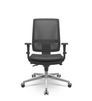 Cadeira Giratória Presidente Brizza 99000 Mecanismo Slider, Encosto Regulável Em Tela, Base Alumínio, Rod. Pu 55Mm, Braço 3D - Plaxmetal  - Rev Vinil - Corplax Vinil Marrom - Tl Tela Vermelho