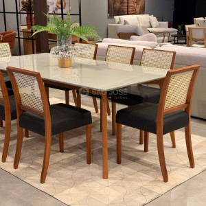 Conjunto Mesa Orit vidro e 8 Cadeiras Ravena - 