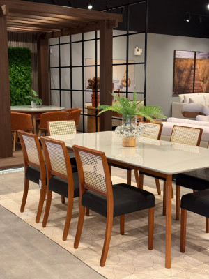 Conjunto Mesa Orit vidro e 8 Cadeiras Ravena - São José Store - 