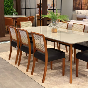 Conjunto Mesa Orit vidro e 8 Cadeiras Ravena - 