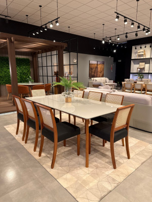 Conjunto Mesa Orit vidro e Cadeira Ravena - São José Store