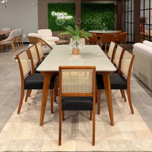 Conjunto Mesa Orit vidro e 8 Cadeiras Ravena - 