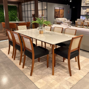 Conjunto Mesa Orit vidro e 8 Cadeiras Ravena - São José Store