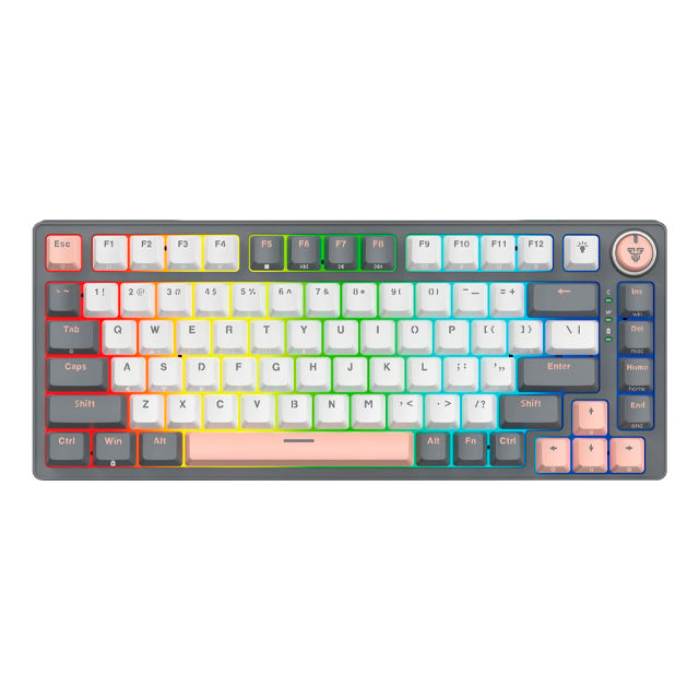 Teclado Fantech  Atom PRO83 MK913 RGB Saturn Grey Wireless Mecánico 75% Swtich Red