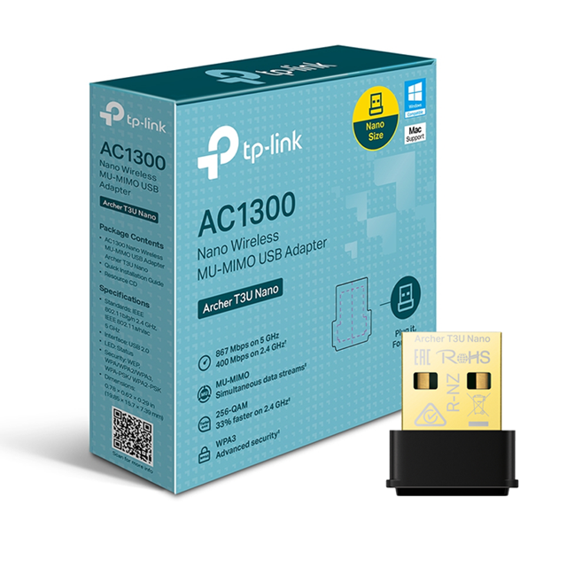 Placa de Red WiFi TP-Link Archer T3U Nano AC1300 USB Dual Band