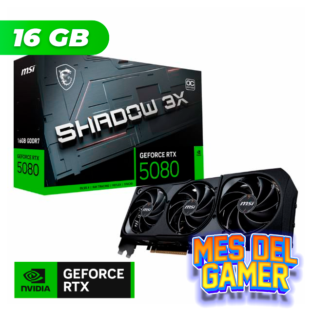 MES GAMER Placa de Video MSI NVIDIA GeForce RTX 5080 SHADOW 3X OC 16GB GDDR7