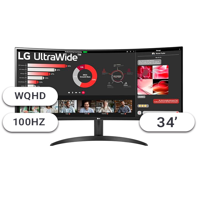 Monitor LG 34 34WR50QK Ultrawide WQHD 100Hz Curvo 5Ms HDMI/DP