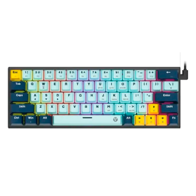Teclado Fantech Atom63 MK874V2 RGB Mizu Sky Blue Mecánico Mini 60% Switch Red Inglés