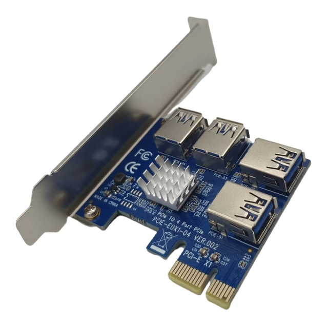 Adaptador Riser Multiplicador PCI-E 1x a 4x USB 3.0 Minería