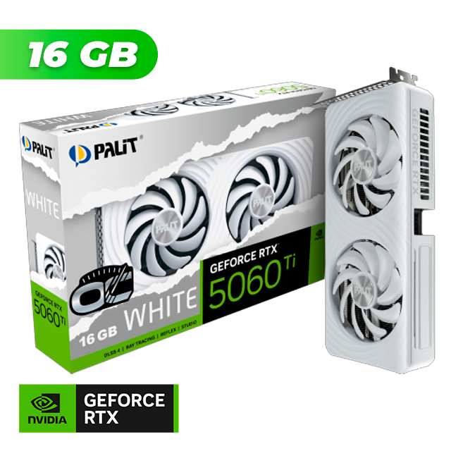 PLACA DE VIDEO PALIT NVIDIA GEFORCE RTX 5060 TI WHITE OC 16GB GDDR7