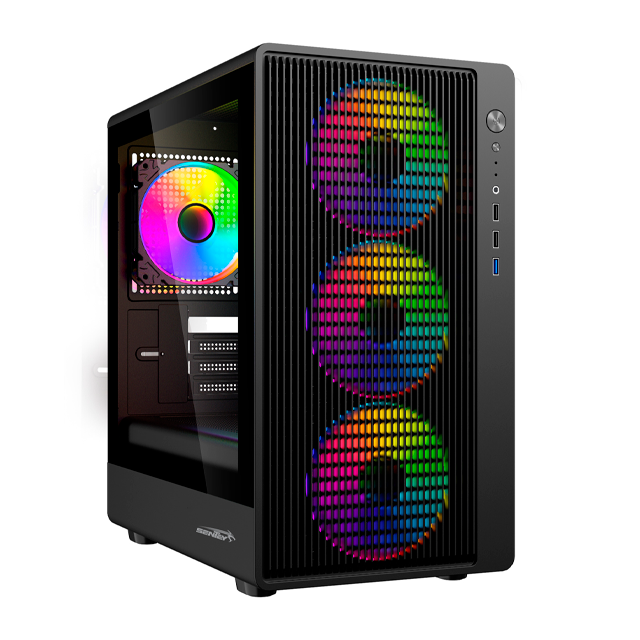 Gabinete Sentey Backfire Black Mesh Templado 4x12cm ARGB