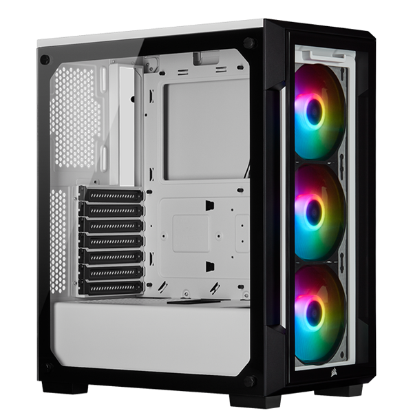 Gabinete Corsair 220T White RGB Templado Smart ICUE 3x12cm