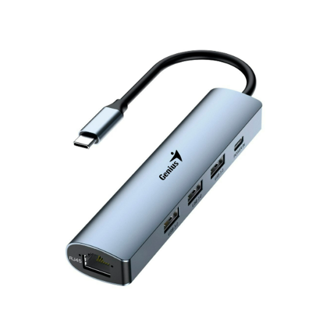 HUB USB-C GENIUS UH-545 MULTIPORT RJ45 ETHERNET GIGABIT