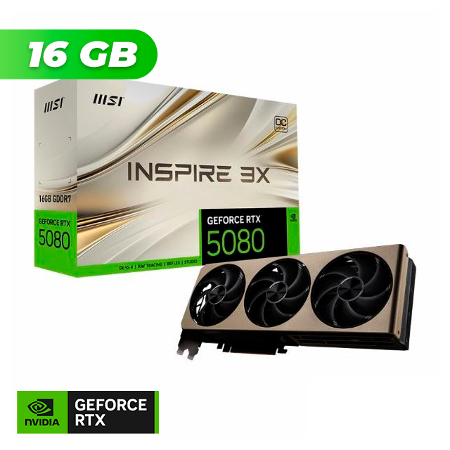 Placa de Video MSI NVIDIA GeForce RTX 5080 INSPIRE 3X OC 16GB GDDR7