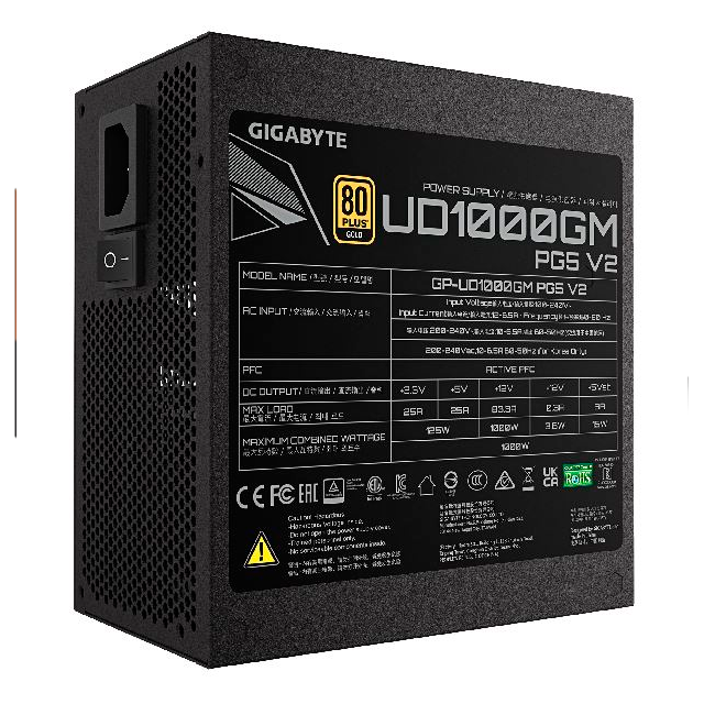 Fuente Gigabyte UD1000GM PG5 V2 1000W 80 Plus Gold ATX 3.1 PCIe 5.1 Full Modular