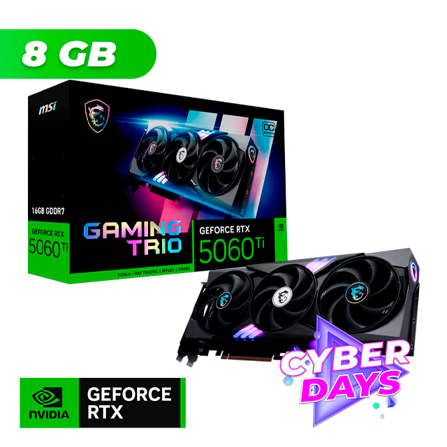 CYBER DAYS Placa de Video MSI NVIDIA GeForce RTX 5060 TI GAMING TRIO OC 8Gb GDDR7