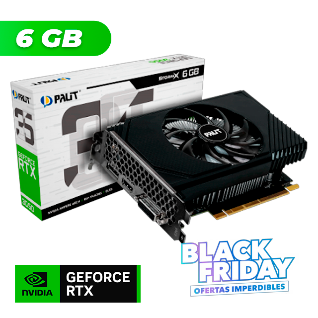 BLACK FRIDAY Placa de Video Palit NVIDIA GeForce RTX 3050 STORMX 6GB GDDR6 DP HDMI