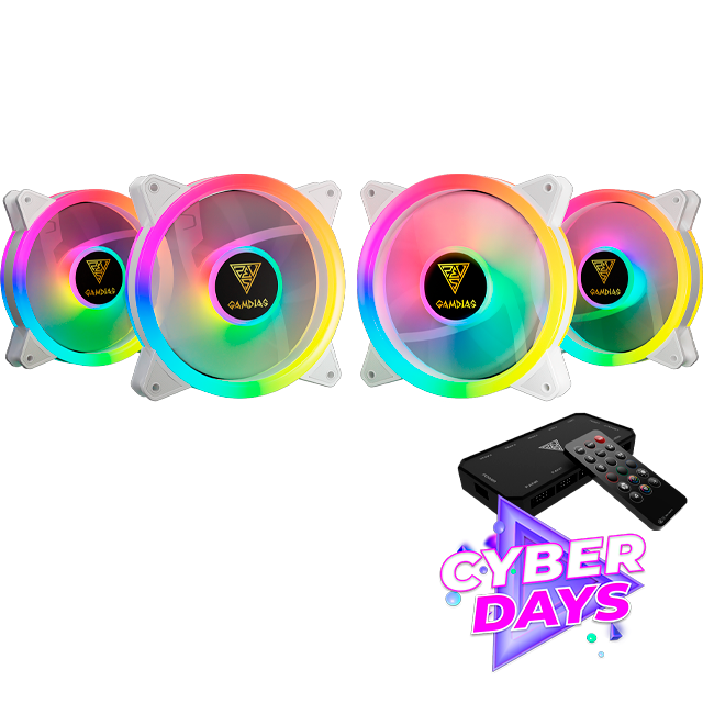 CYBER DAYS Cooler Fan KIT Gamdias Aeolus M2-1204R White ARGB (4x120mm + Controladora + Remoto)
