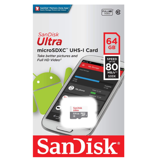 Micro SD Sandisk Ultra 64GB Clase 10 C/Adap 100Mb/s