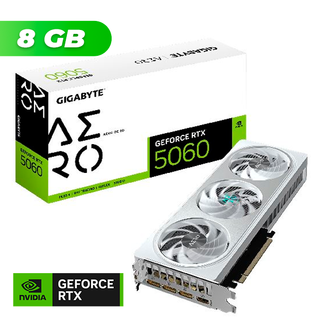 Placa de Video Gigabyte NVIDIA GeForce RTX 5060 AERO OC ICE 8GB GDDR7