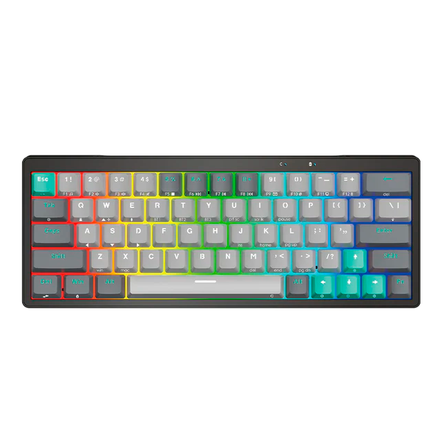 Teclado Fantech Atom PRO63 MK912 RGB Mercury Grey Wireless Mecánico Mini 60% Switch Blue