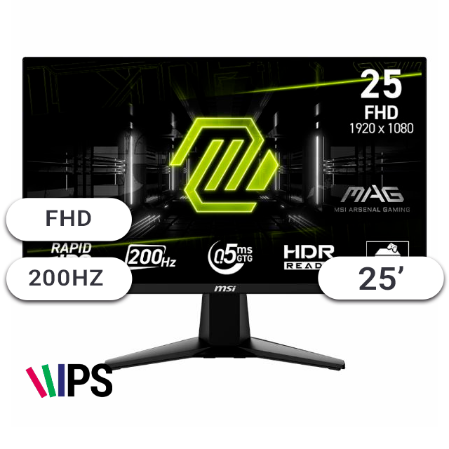 Monitor Gamer MSI MAG 255F E20 25 IPS 200Hz 0.5Ms HDMI/DP