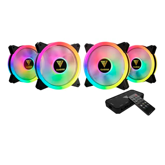 Cooler Fan KIT Gamdias Aeolus M2-1204R Black ARGB (4x120mm + Controladora + Remoto)