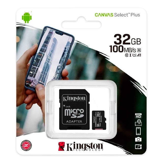 Micro SD Kingston 32GB Canvas Select 100Mb/s Clase 10