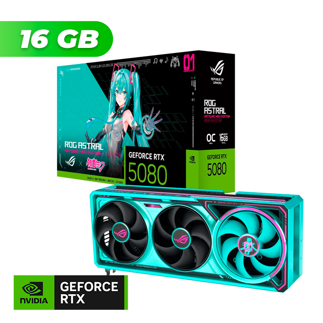 Placa de Video ASUS NVIDIA GeForce RTX 5080 ROG ASTRAL OC Hatsune Miku Edition 16Gb GDDR7